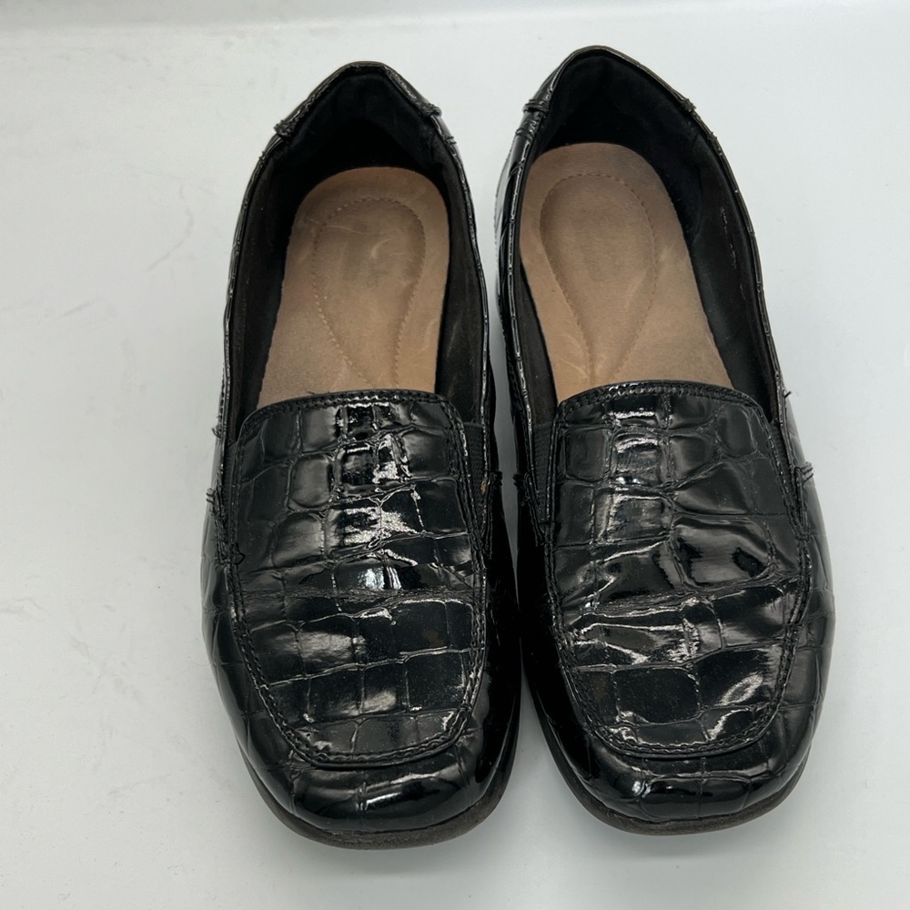 Clarks Black Croc-Embossed Slip-On Loafers